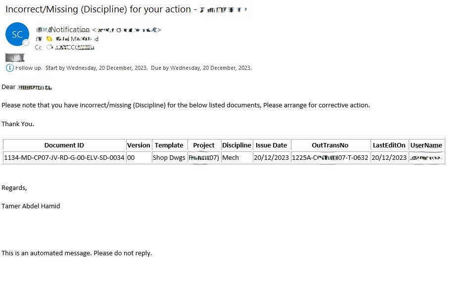 Incorrect/Missing Discipline notification